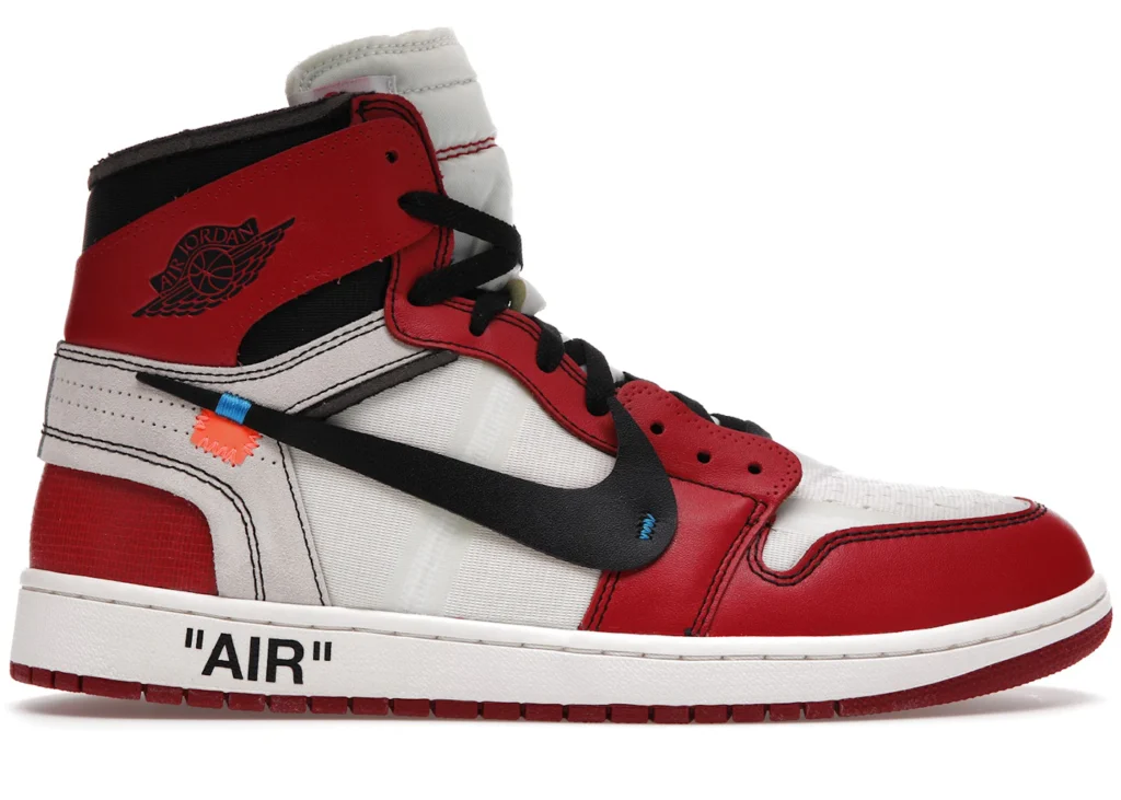 23. Air Jordan 1 Chicago x Off-White O Air Jordan 1 Chicago x Off-White foi criado por Virgil Abloh na icônica colorway Chicago, integrando o famoso pack “The Ten”, que reúne 10 modelos da Nike em colaboração com a Off-White.