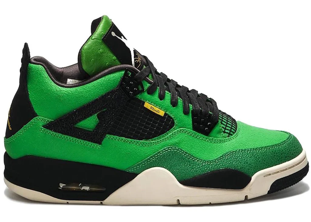 16. Air Jordan 4 Manila O Air Jordan 4 Manila foi criado para celebrar a primeira loja Jordan nas Filipinas. Com apenas 150 pares e tons de verde inspirados nas ilhas tropicais, é um item raro vendido por sorteio.