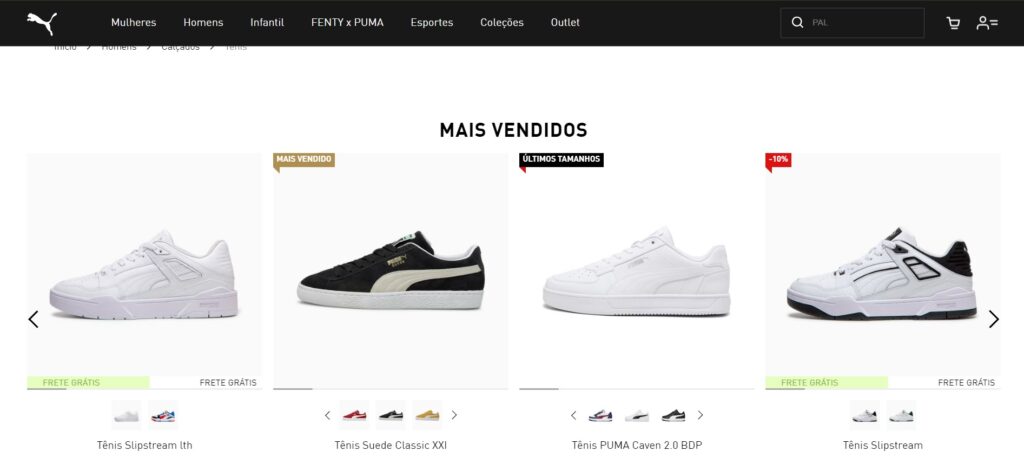 site Puma Melhores Sites para Comprar Tênis pela internet