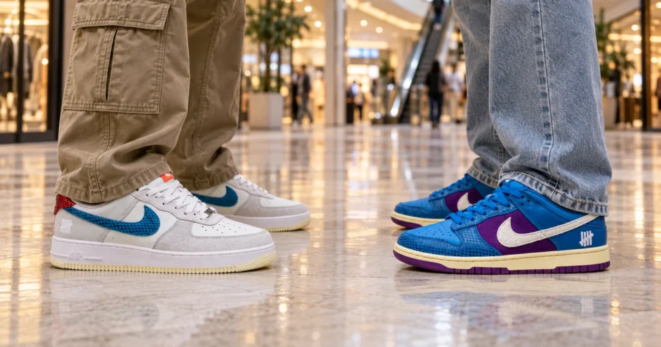 Air Force 1 Undefeated vs Dunk Low undefeated on feet : os detalhes que ajudam a escolher