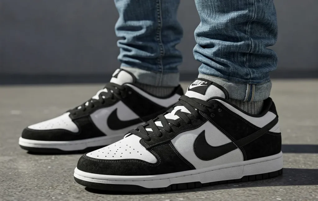 AI-generated photo of the Nike Dunk Panda on feet