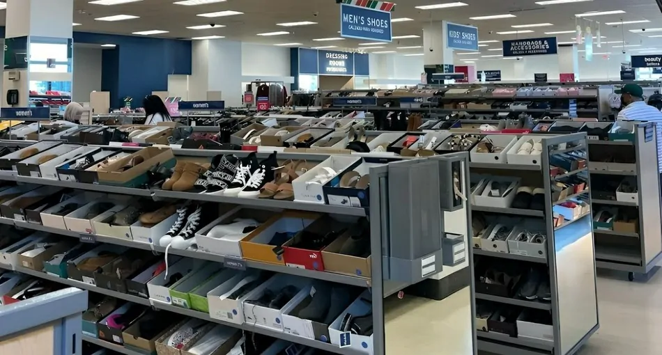 Aisles with a variety of shoes, sneakers, and sandals at Marshalls in Miami