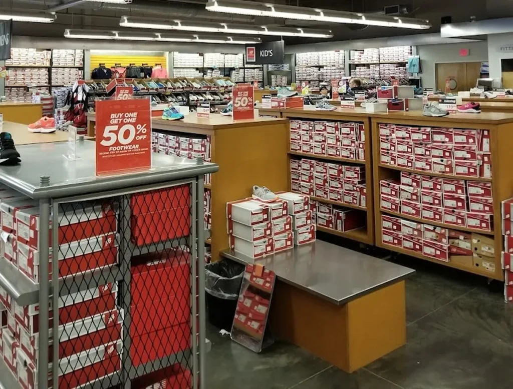 Inside view of New Balance Outlet in Orlando with products up to 50% off