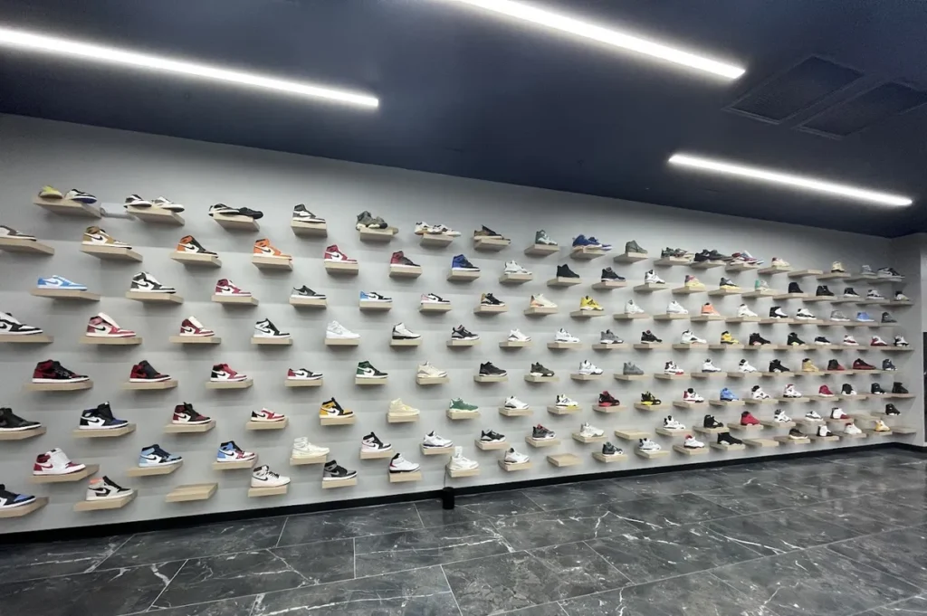 Sneaker shelves at Request Boutique Orlando