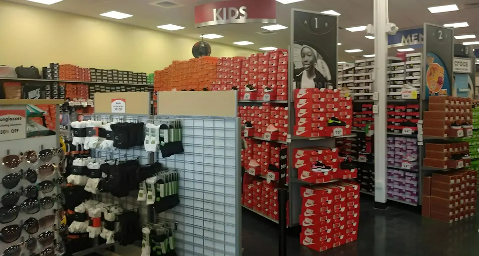 Aisles with a wide variety of sneakers at Shoe Carnival in Miami