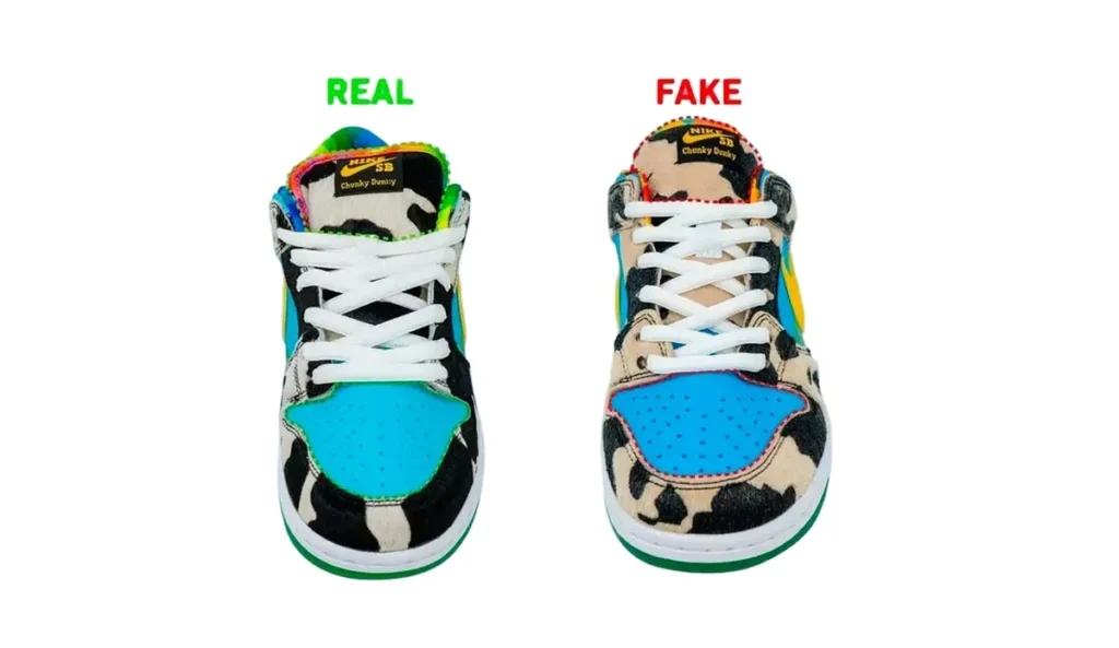 Comparison of the original and fake Nike Dunk Ben & Jerry’s