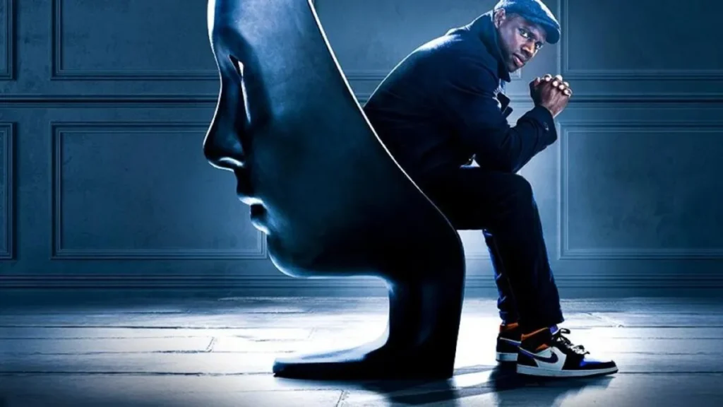 Character Assane Diop from the Lupin series wearing his Air Jordan 1 Mid sneakers