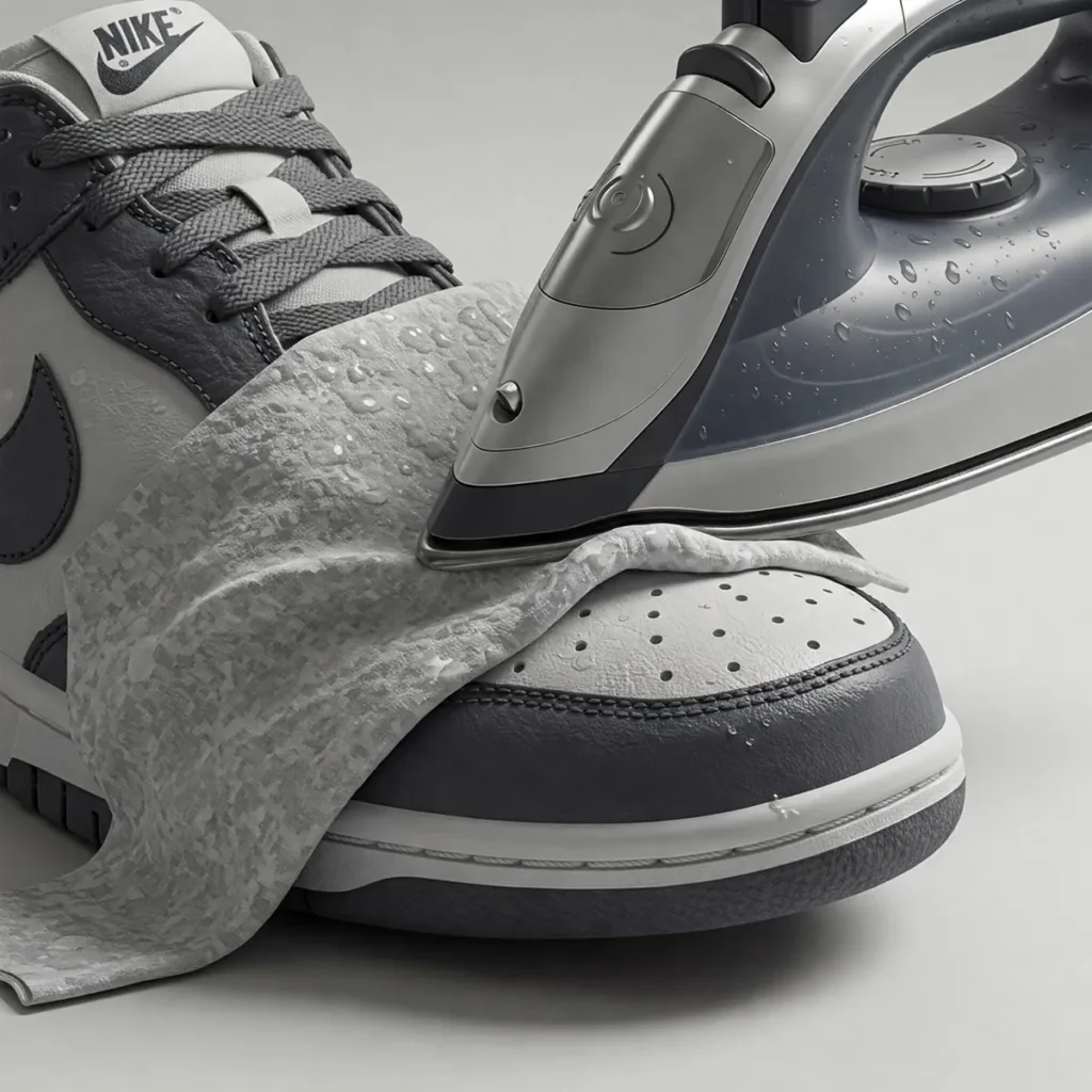 Removing sneaker creases with an iron - it helps smooth out the toebox creases