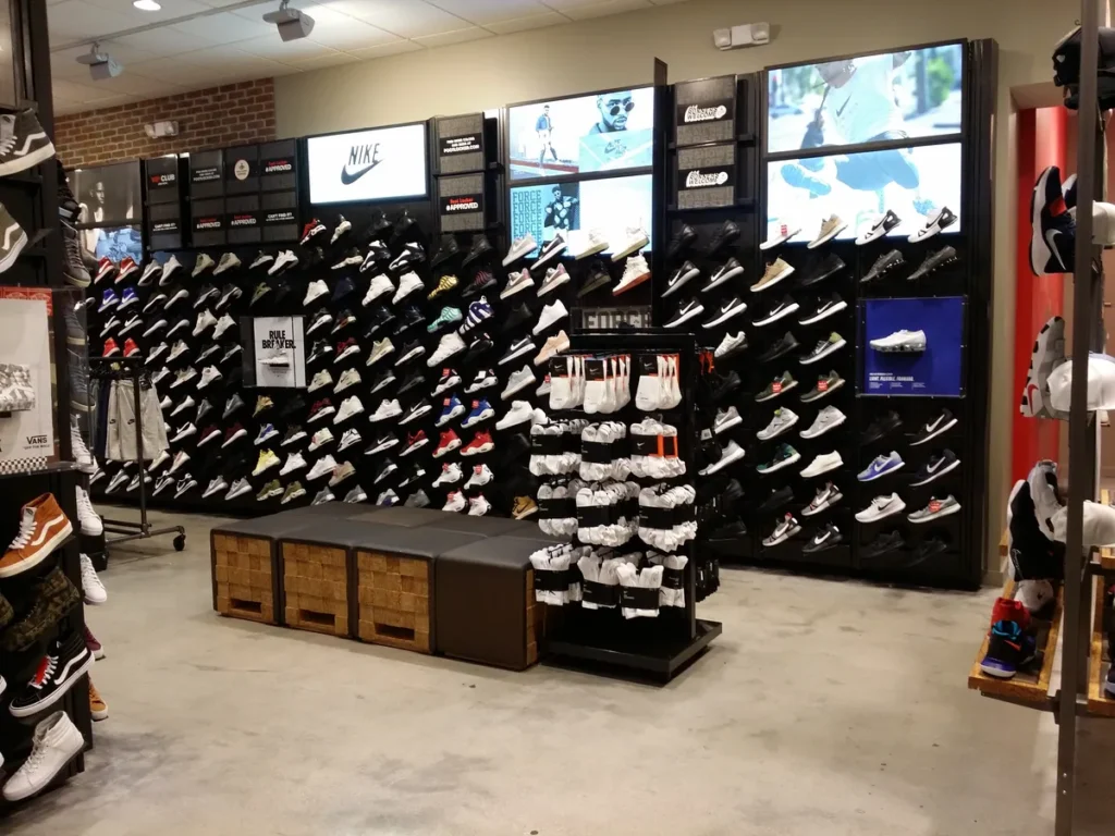 Interior de Foot Locker en el Bayside Marketplace en Downtown Miami con zapatillas deportivas de marcas populares