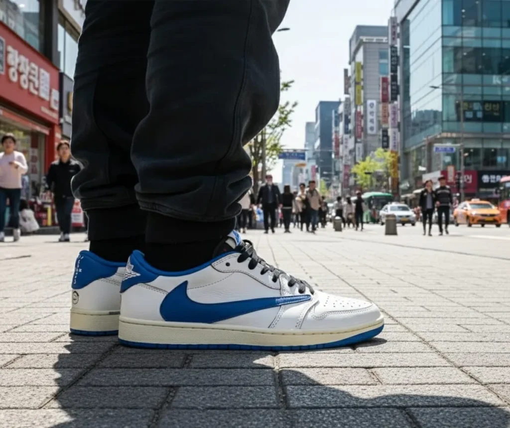 Air Jordan 1 Low OG Travis Scott x Fragment 2025 on feet