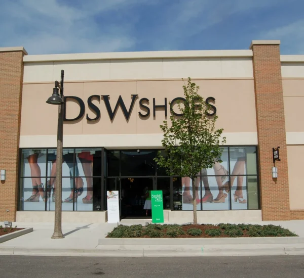 DSW storefront in Bolingbrook, with large display windows and the DSW Shoes sign above the entrance.